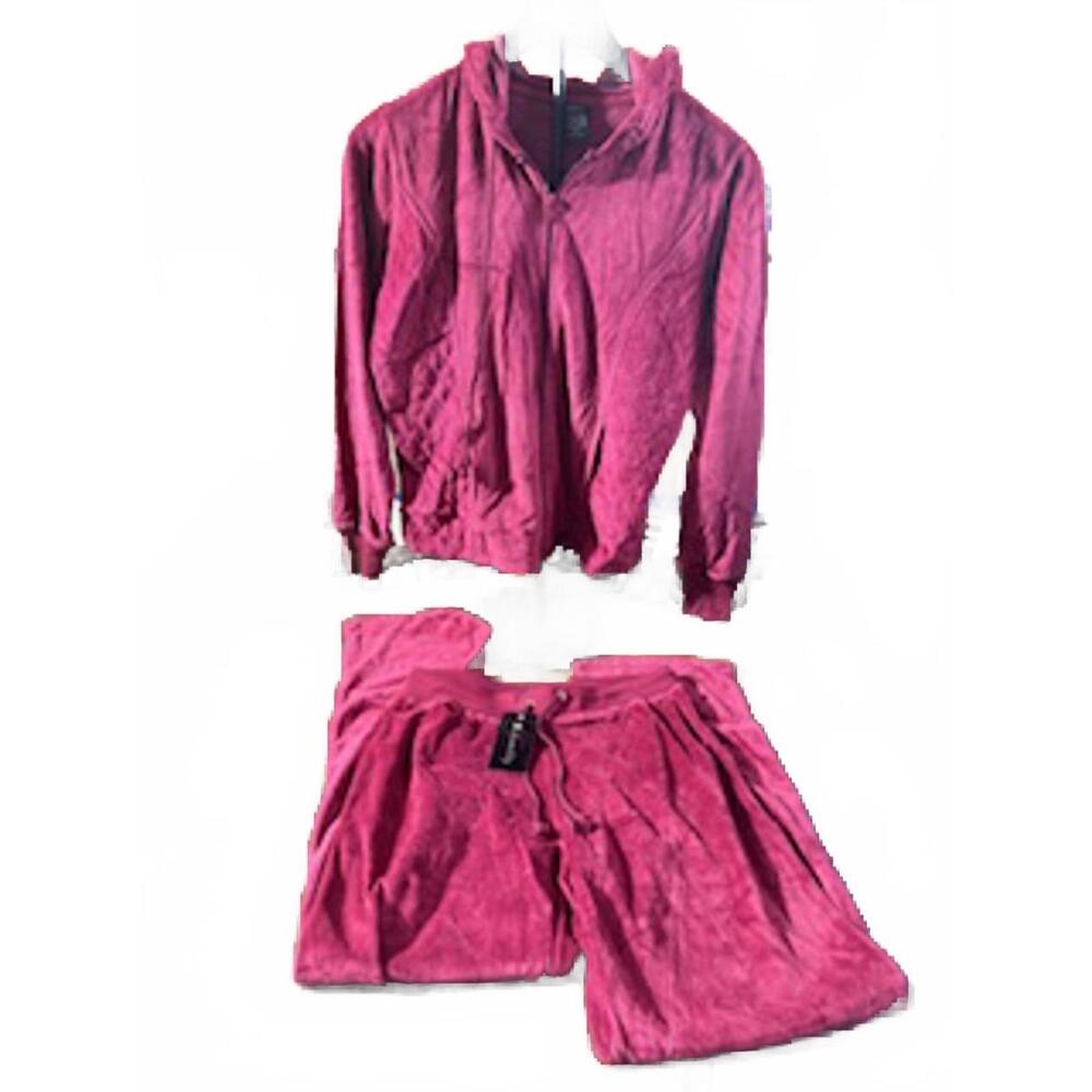 Humility Tracksuit Set Small Maroon Velour Hoodie & Pants Women's NEW